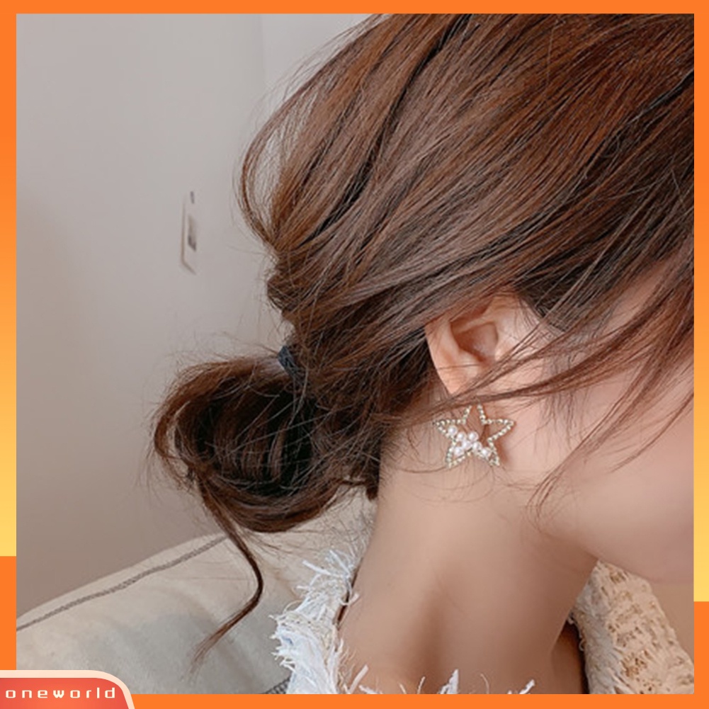 [WOD] Wanita Mutiara Imitasi Berlian Imitasi Snowflake Bintang Menjuntai Ear Stud Earrings Perhiasan Hadiah