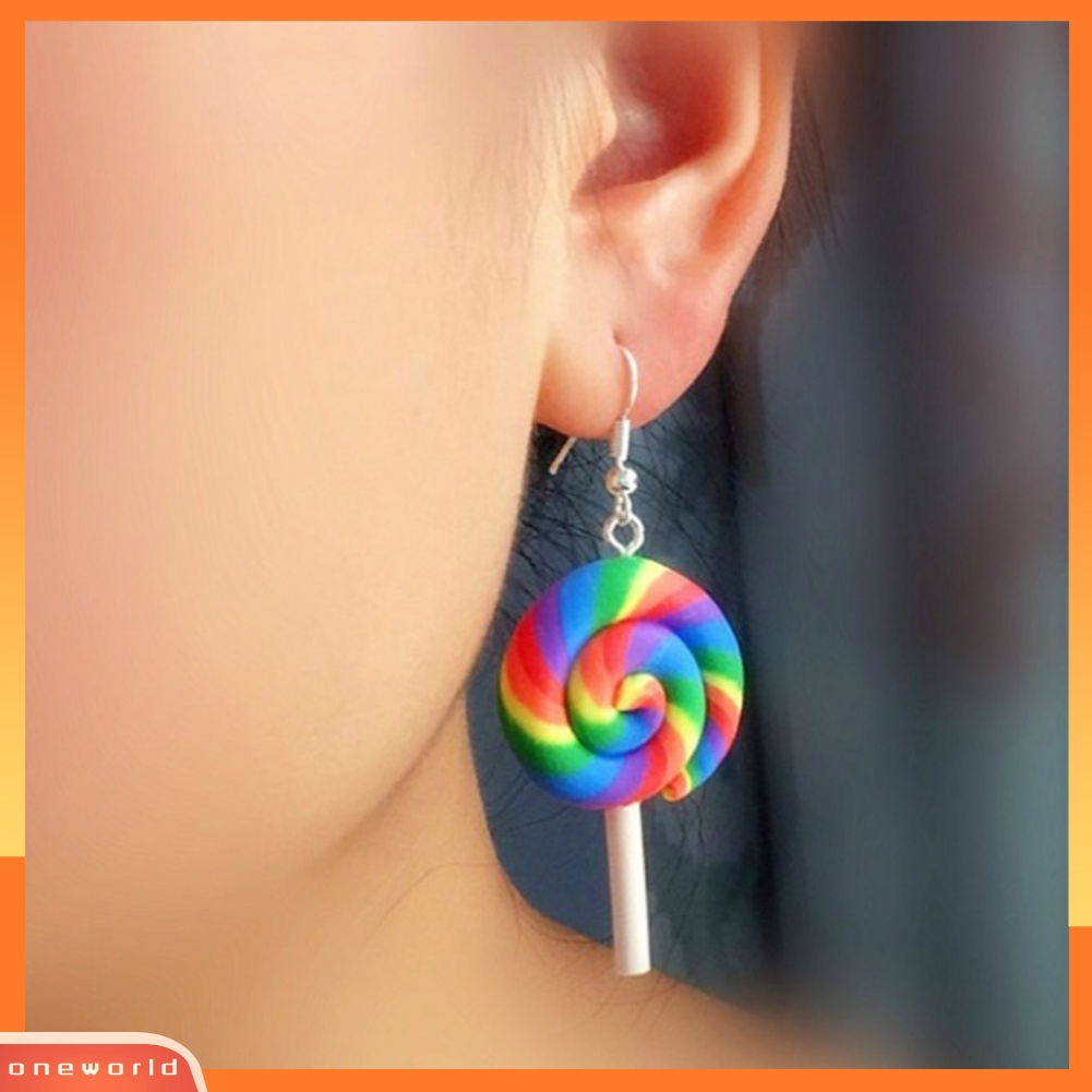 [WOD] Fashion Rainbow Lollipop Permen Menjuntai Kait Anting Wanita Perhiasan Hadiah Pesta