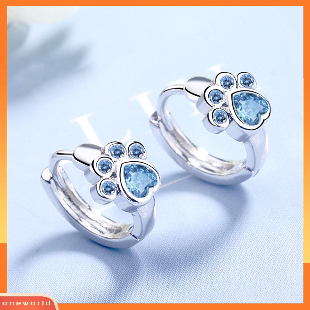 [WOD] 1pasang Anting Tusuk Bentuk Hewan Paw Cubic Zirconia Perhiasan Lucu Tahan Lama Ear Studs Untuk Pakaian Sehari-Hari