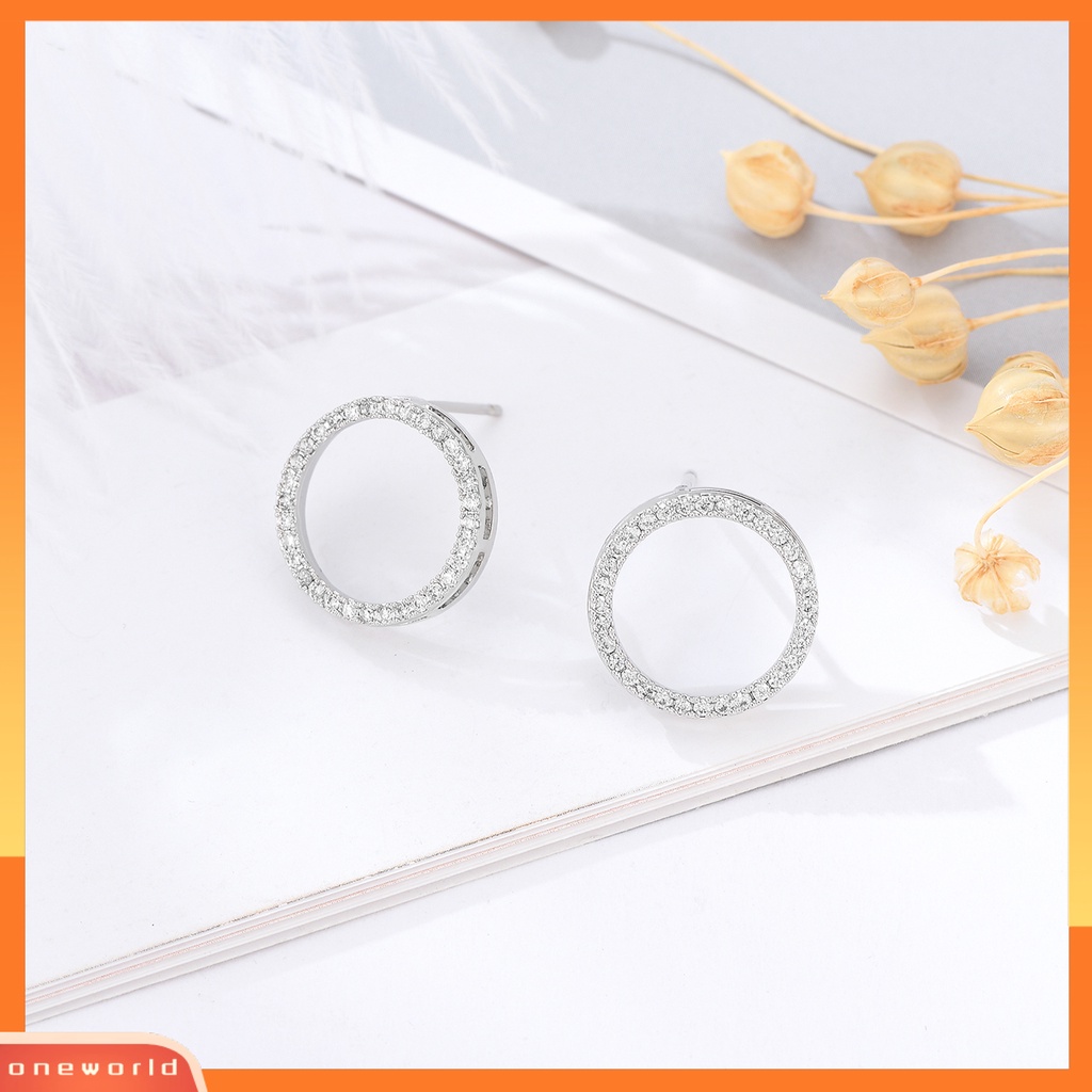 [WOD] Wanita Sederhana Cubic Zirconia Geometris Hati Bentuk Bulat Ear Stud Perhiasan Hadiah