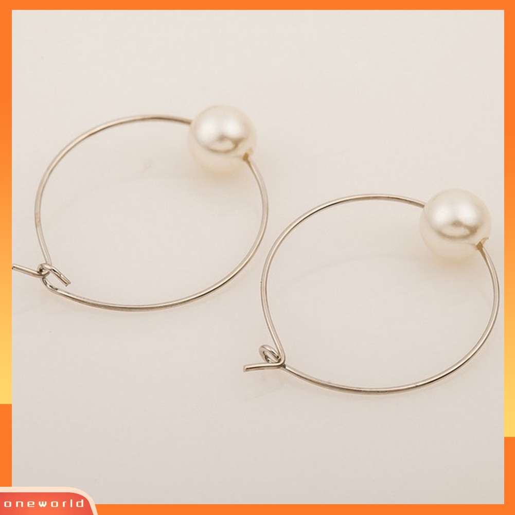 [WOD] Fashion Wanita Mutiara Imitasi Pesona Huggie Hoop Earrings Pesta Perhiasan Hadiah Ulang Tahun