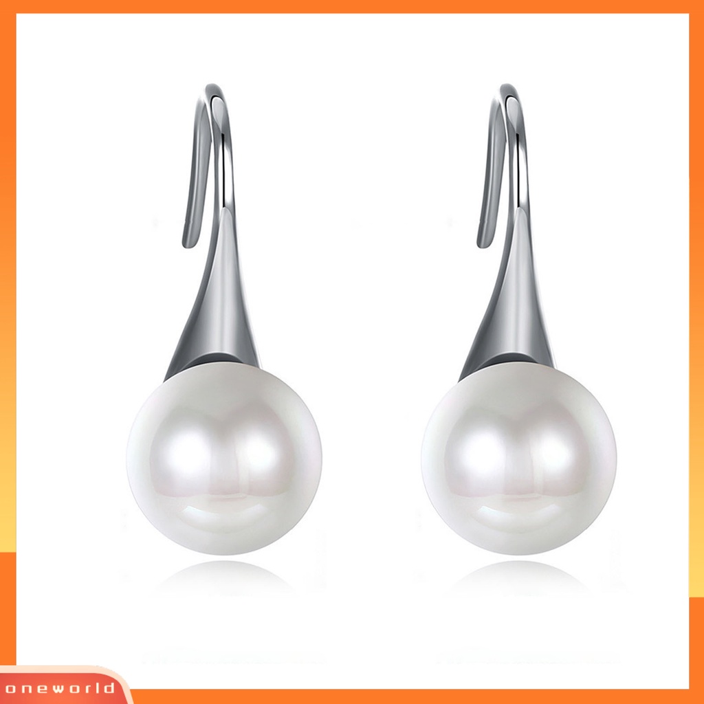 [WOD] 1pasang Anting Simple Wanita Mutiara Imitasi925Silver Bulat Terang Menjuntai Untuk Pernikahan