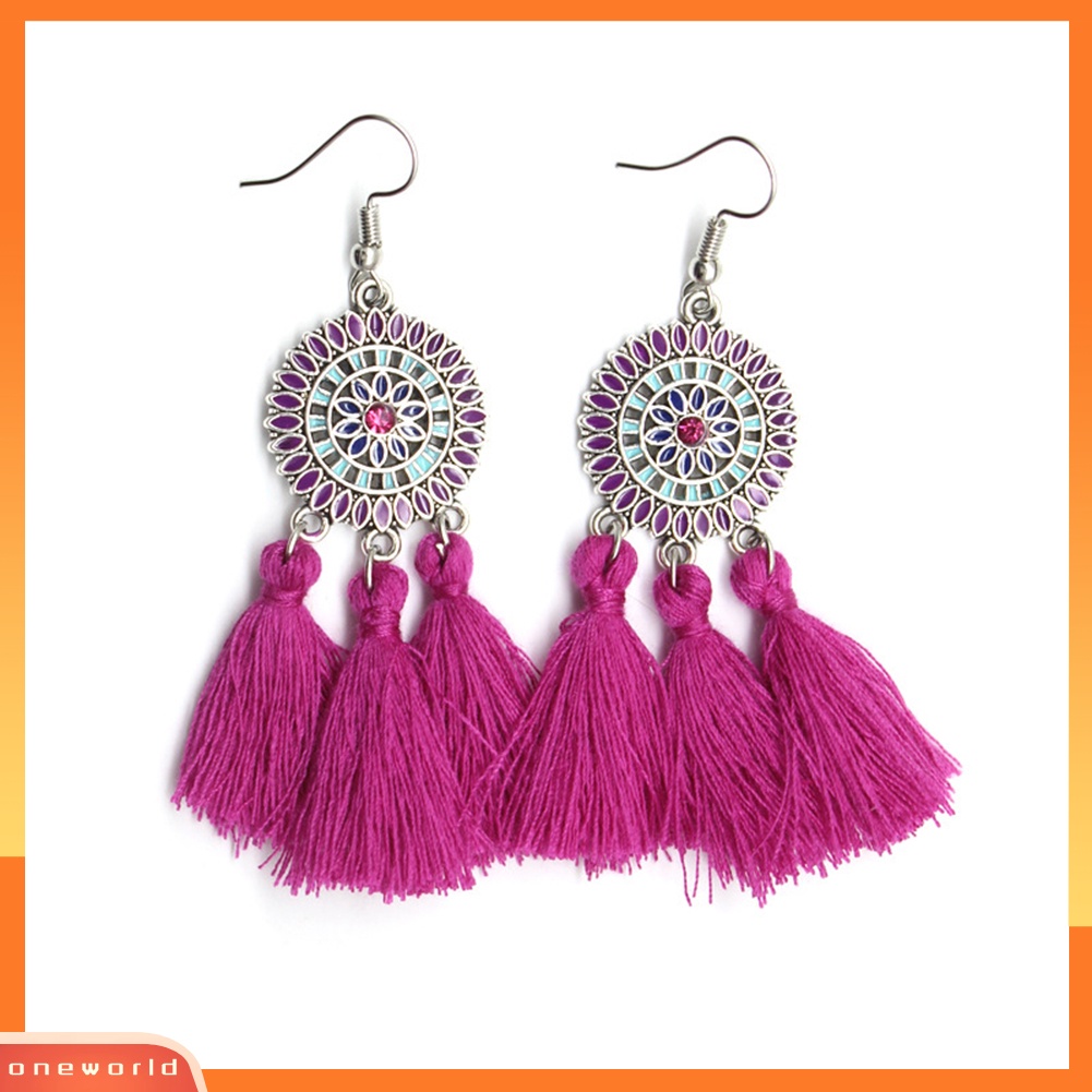 [WOD] Boho Bunga Matahari Rumbai Panjang Menjuntai Statement Earrings Ear Hook Wanita Perhiasan