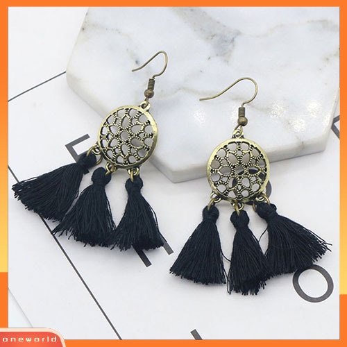 [WOD] Lady Vintage Panjang Rumbai Menjuntai Berongga Kait Anting Hadiah Perhiasan Selebriti
