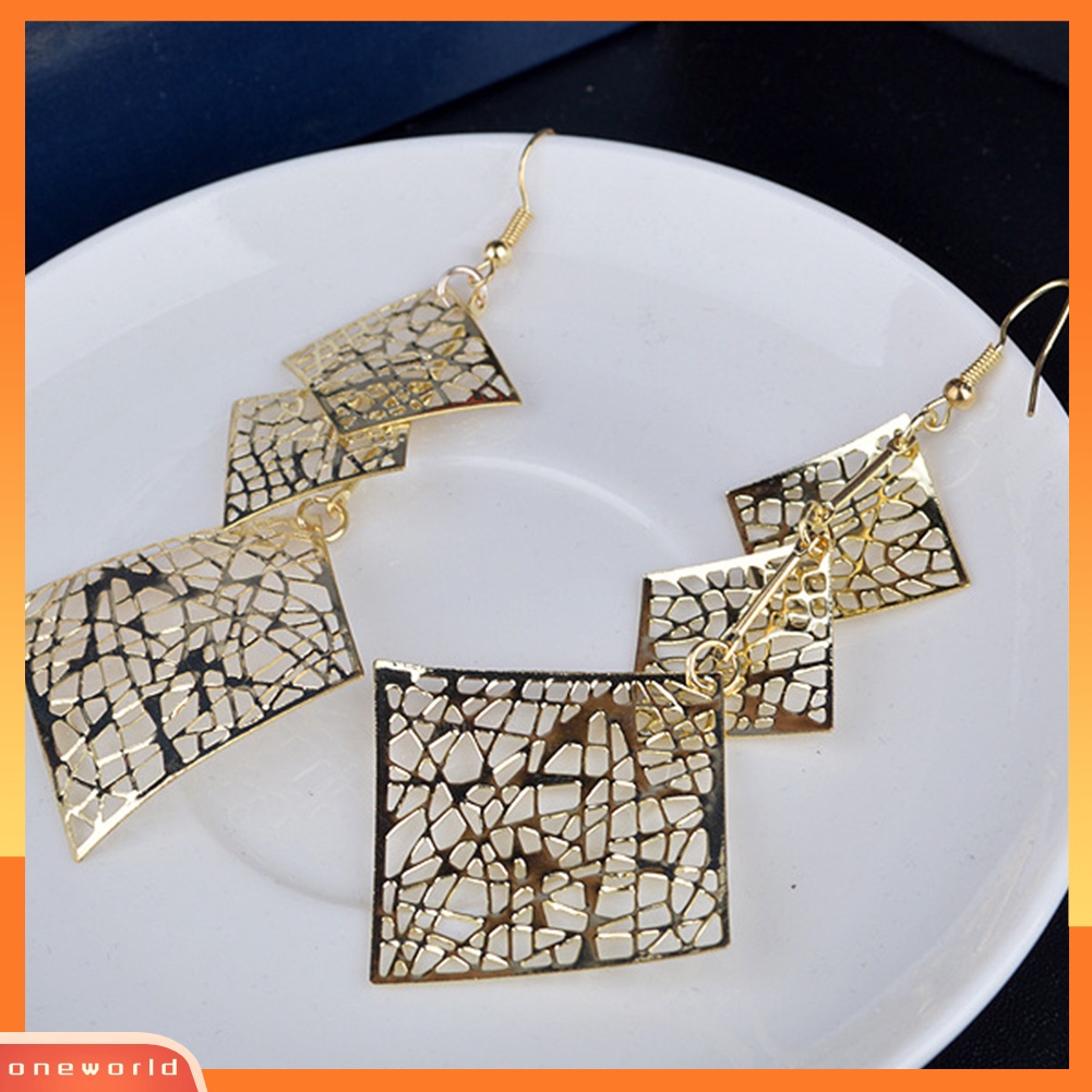 [WOD] Panjang Menjuntai Drop Anting Kait Persegi Berongga Wanita Pesta Prom Fashion Perhiasan