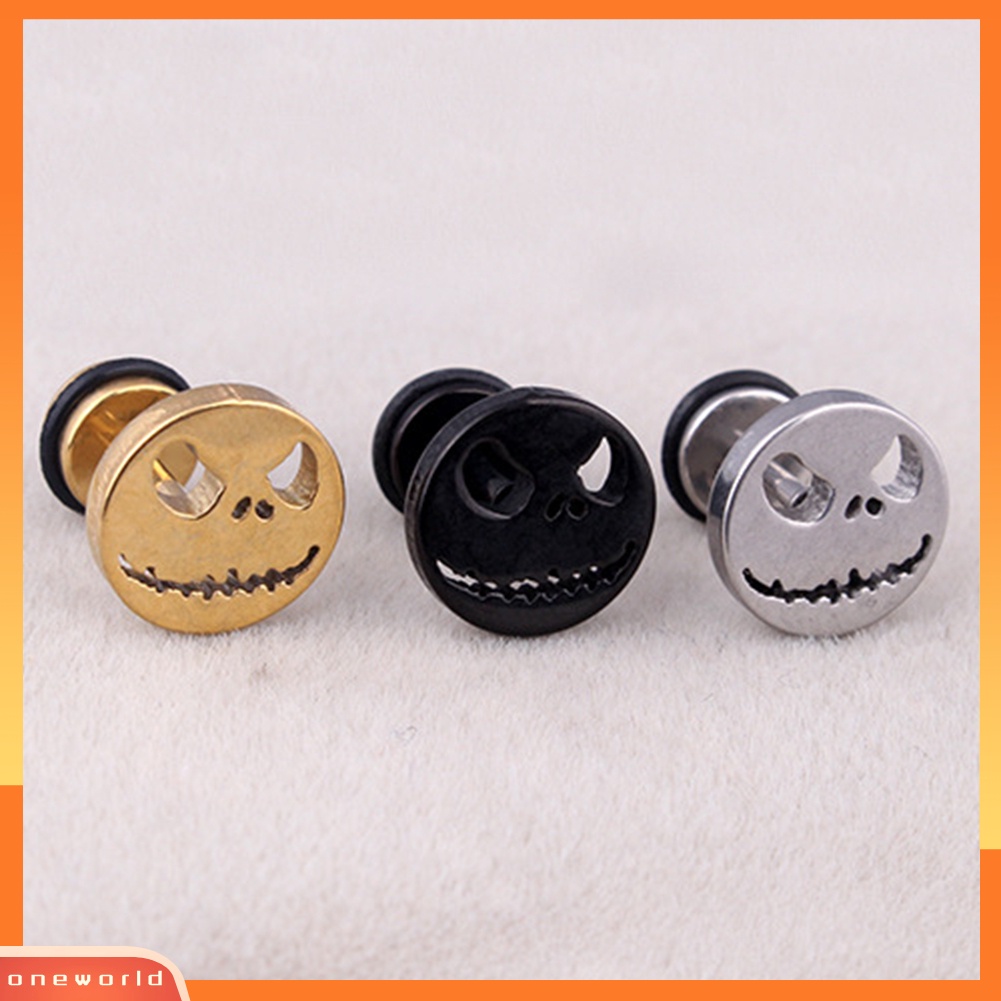 [WOD] 1pc Pria Wanita Halloween Tengkorak Baja Titanium Telinga Stud Anting Tindik Perhiasan