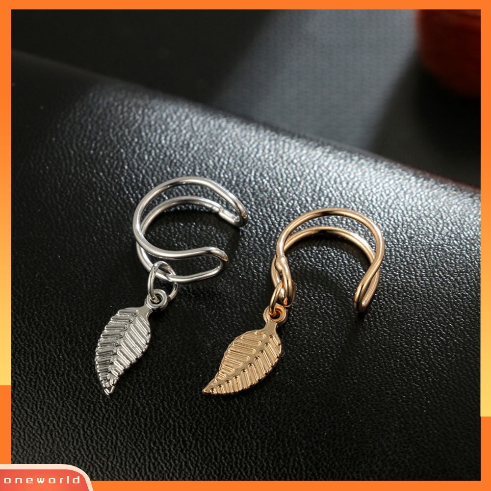 [WOD] 1pc Fashion Punk Wanita Tanpa Tindik Telinga Manset Daun Pesona Liontin Anting Perhiasan