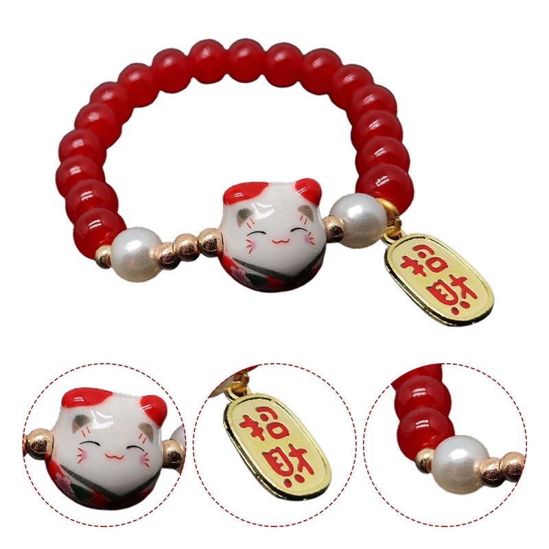 Lucky Cat Stone Beads Bracelet Bangles Sederhana Manis Gelang Keramik Untuk Wanita Gadis Hadiah Ulang Tahun Perempuan Pesona Perhiasan