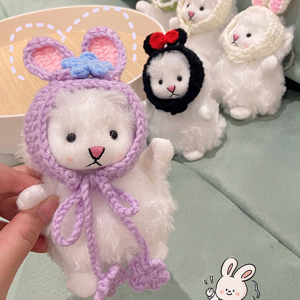 Kawaii Gantungan Kunci Domba Mewah Kodok Telinga Kelinci Memakai Syal Boneka Domba Mobil Keyring Tas Liontin Hadiah Pacar 14 cm