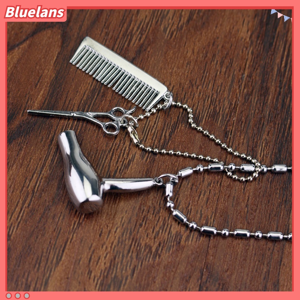 [BLS] Unisex Pengering Rambut Gunting Sisir Liontin Rantai Kalung Barber Kit Hairdresser Hadiah