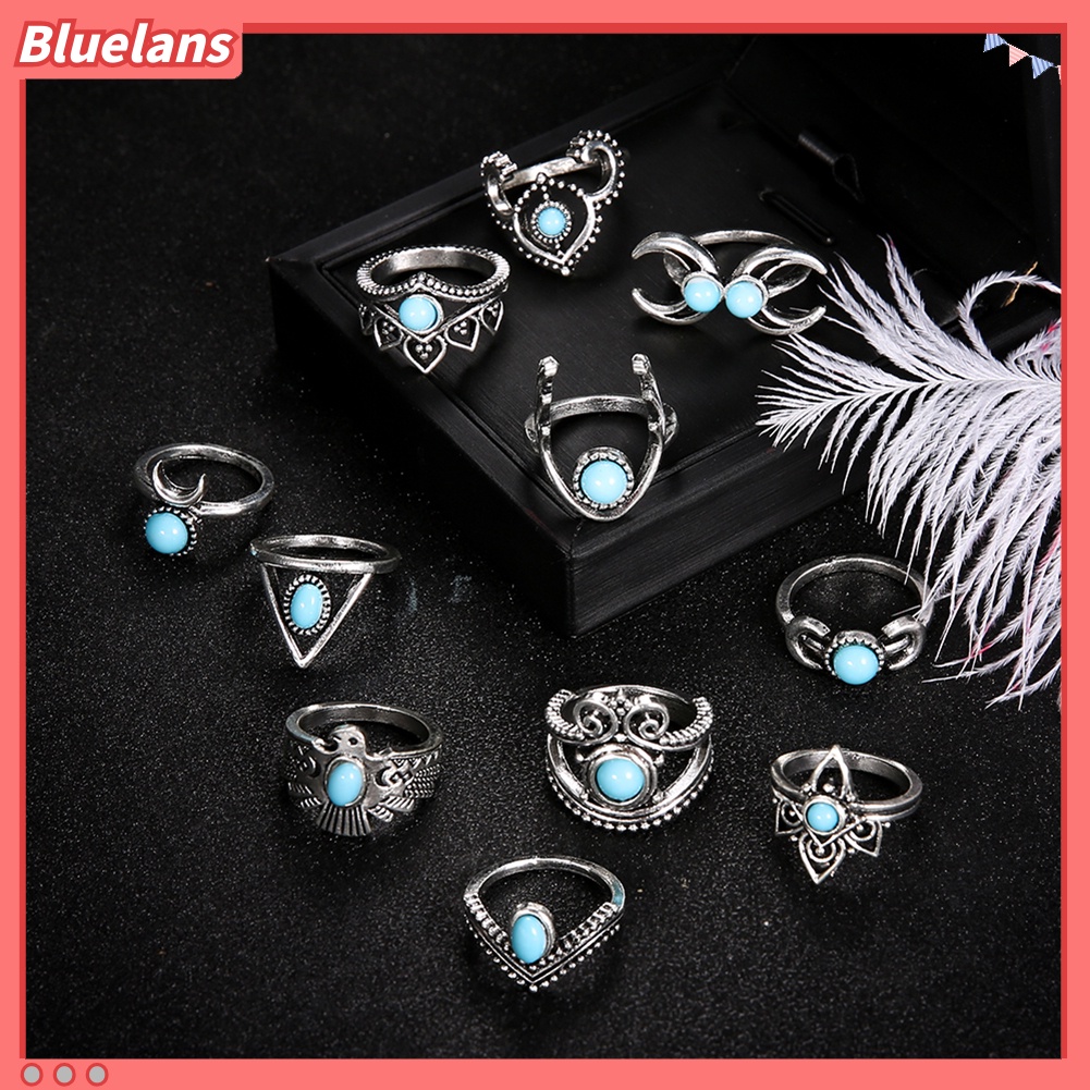 [BLS] 11pcs /Set Vintage Wanita Perhiasan Hadiah Bohemia Palsu Turquoise Knuckle Joint Rings