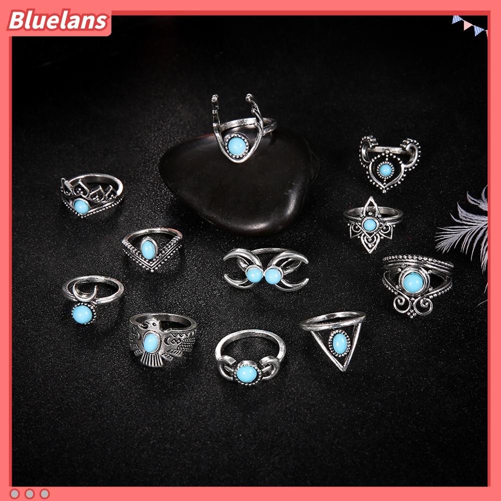 [BLS] 11pcs /Set Vintage Wanita Perhiasan Hadiah Bohemia Palsu Turquoise Knuckle Joint Rings
