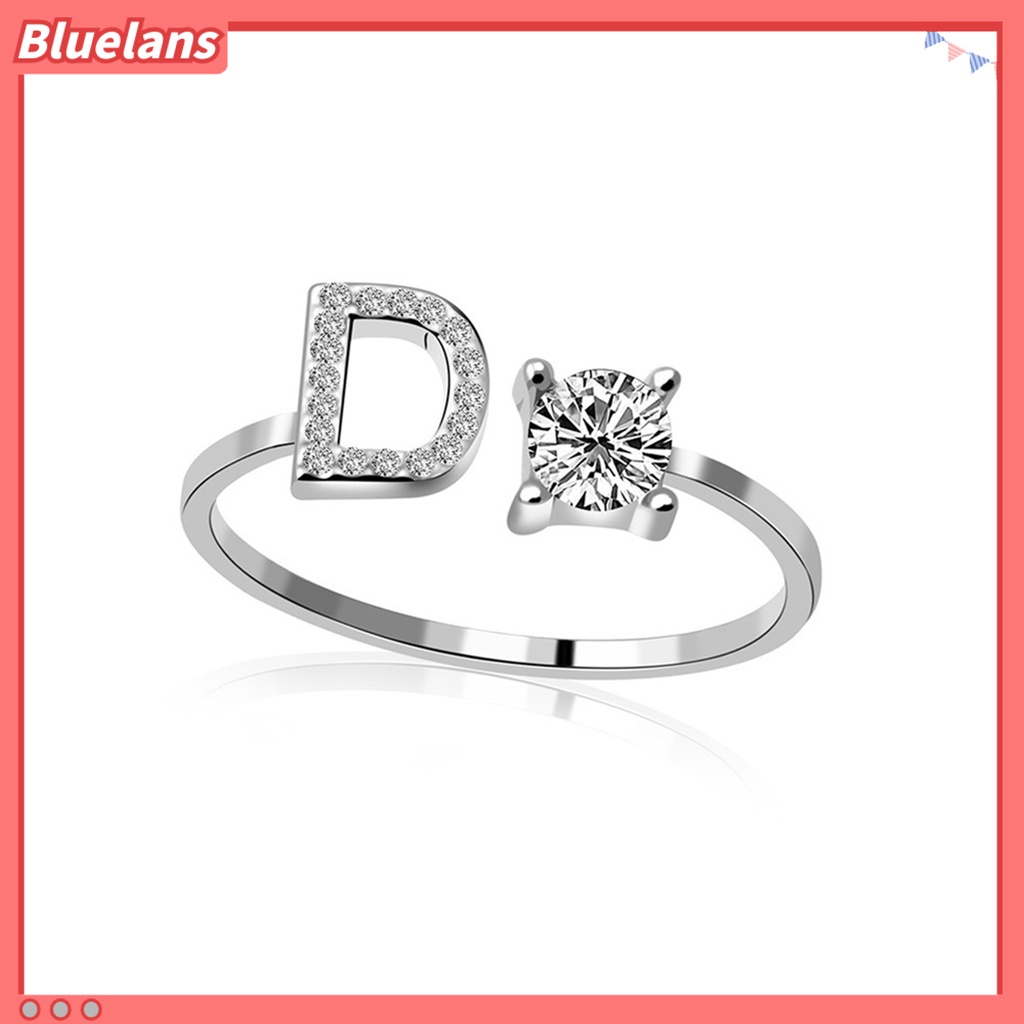 [BLS] Cincin Terbuka Indah Adjustable Warna Silver Adjustable Huruf Alfabet Perhiasan Wanita Untuk Pesta