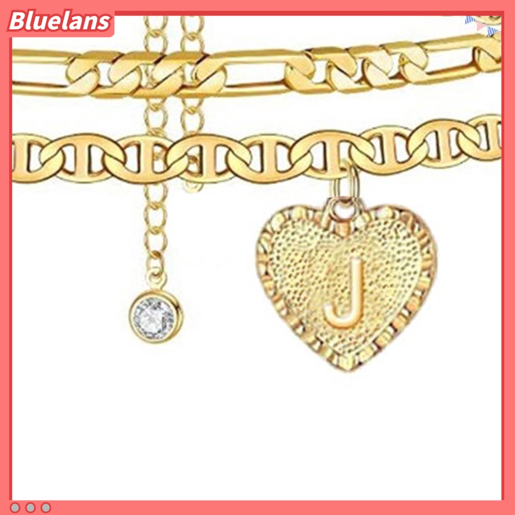 [BLS] 2pcs Adjustable Extension Rantai Wanita Gelang Kaki Perhiasan Hati Inisial Wanita Gelang Kaki Aksesoris Fashion