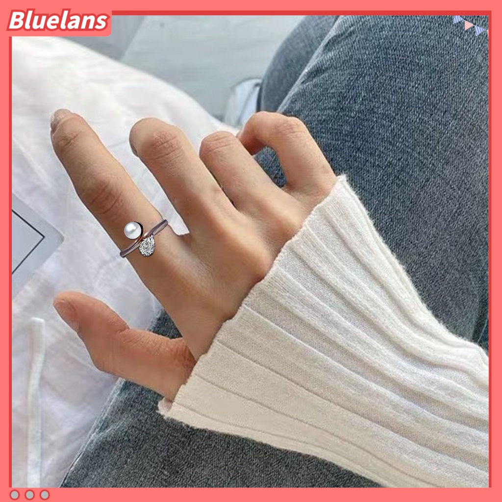 [BLS] Menawan Kulit-Menyentuh Cincin Lady Tembaga Mutiara Imitasi Cubic Zirconia Finger Band Perhiasan Aksesori