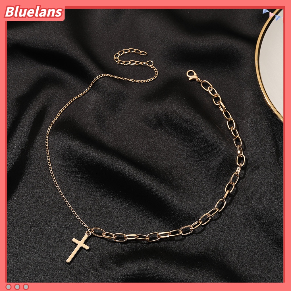 [BLS] Kalung Liontin Salib Adjustable Asymmetric Electroplating Metal Collarbone Chain Necklace Dengan Extend Chain Untuk Pesta