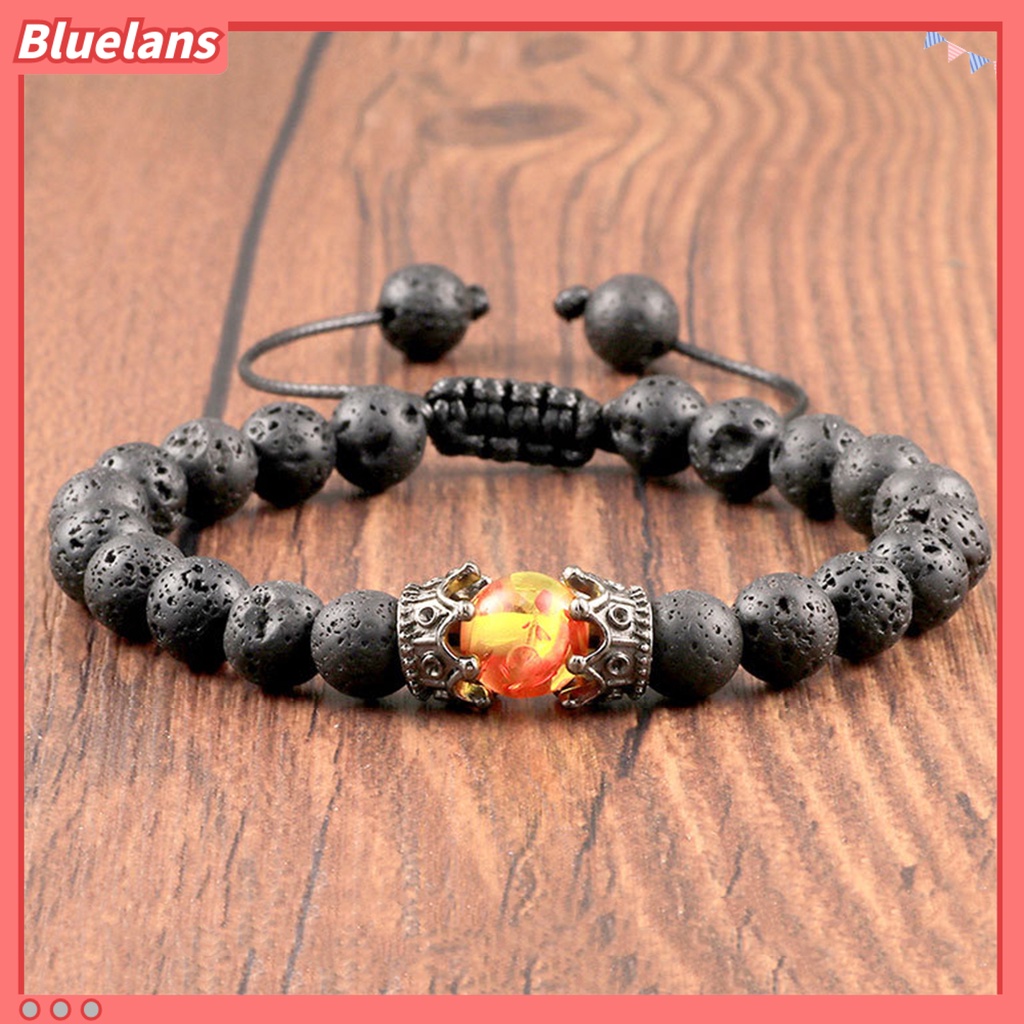 [BLS] Adjustable Permukaan Halus Pria Gelang Batu Mahkota Pesona Braided Wristband Perhiasan Aksesori