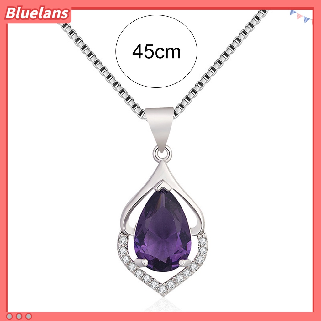 [BLS] Ungu Kristal Imitasi Wanita Kalung Berongga Paduan Bersinar Mewah Sweater Kalung Perhiasan Aksesoris