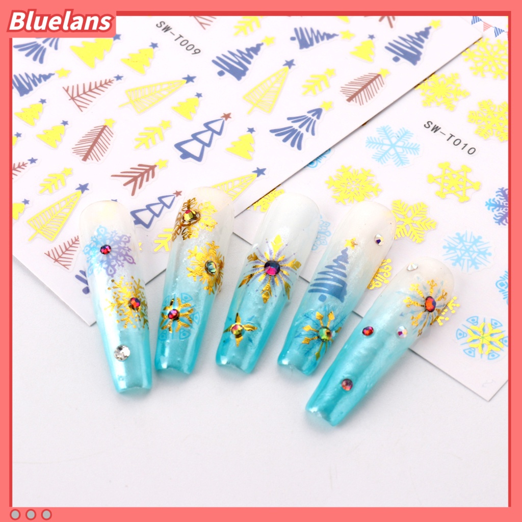 [BLM] Stiker Kuku Perekat Diri Tahan Luntur Tahan Air Warna Vibrant Pola Indah Yang Dapat Dilepas Hewan Peliharaan Warna-Warni Xmas Snowflake DIY Nail Art Decal Nail Supplies