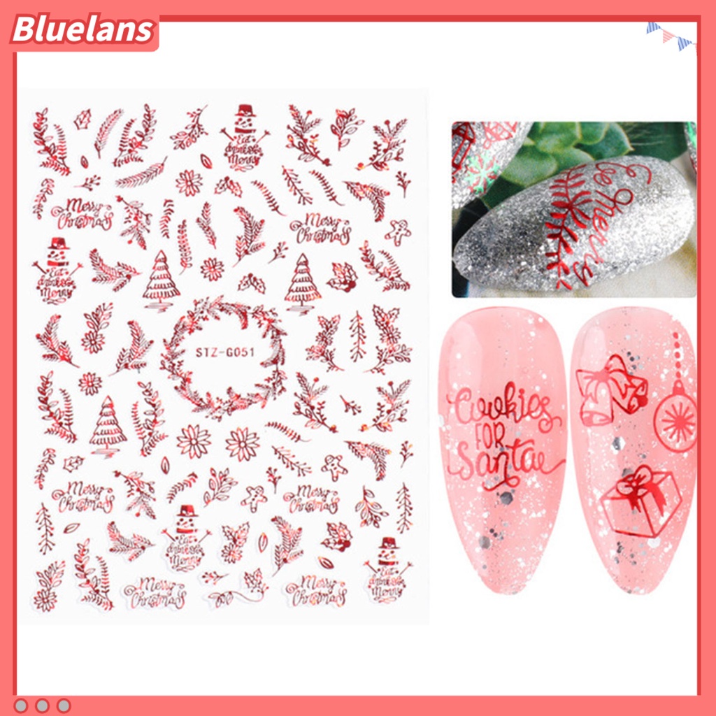 [BLM] Stiker Nail Art Elk Snowflake Snowman DIY Desain Manicure Natal Perekat Kuku Decals Decor Untuk Pesta