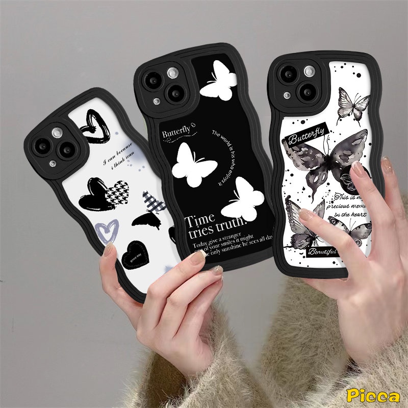 Casing Pinggiran Bergelombang Untuk Vivo Y36 Y16 Y02 Y35 Y22 Y21 Y12s Y30 Y91 Y12i Y15 Y15s Y11 Y12 Y21s Y22s Y02s Y17 Y33s Y20 Y93 Y50 V20 Y15A V25EY91C V25 Penutup Label Huruf Kupu-Kupu Fantasi