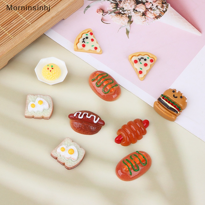 Mornin 10Pcs Hand-ed Resin Imitasi Mini Pizza Hamburger Datar Kembali Miniatur Pola Aplikasi DIY Scrapbook Craft Dekorasi id