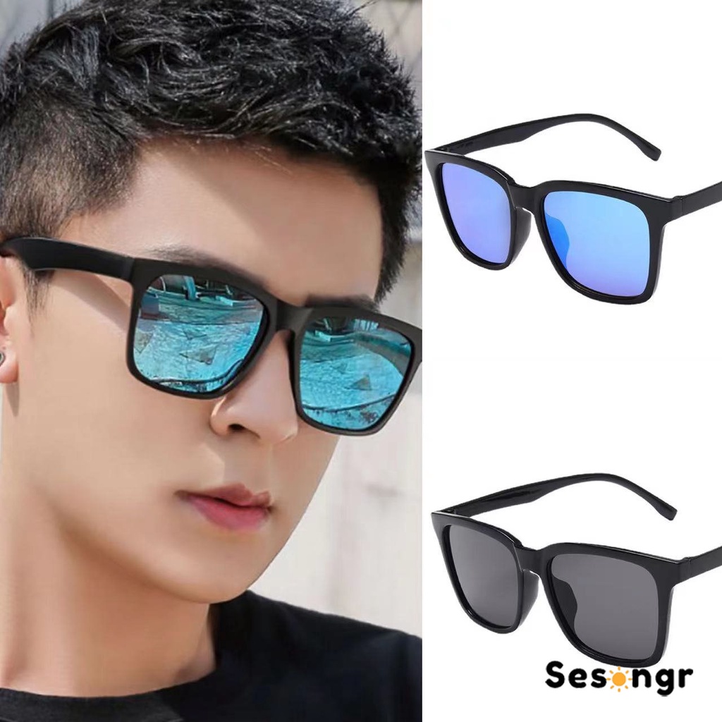 COD Kacamata Hitam Pria Wanita Mengemudi Kacamata Retro Korea Fashion Lensa Merkuri Sunglasses Gaya hitam