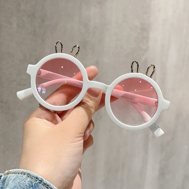 (YUZHU) Kacamata Hitam Kartun Telinga Kelinci Logam Untuk Anak-Anakfashion Bingkai Bulat Warna Permen Kerai Sunglasses Baby