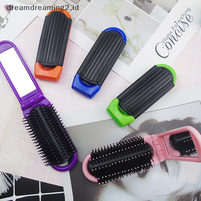 (drea) Sisir Rambut Travel Profesional Portable Sikat Rambut Lipat &amp; Cermin Compact Comb //