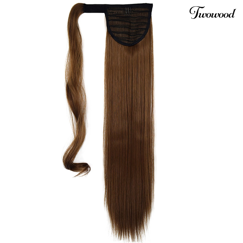 Klip Serat Sintetis Twowood 24inch in Lurus Ponytail Wig Hair Extension Sopak