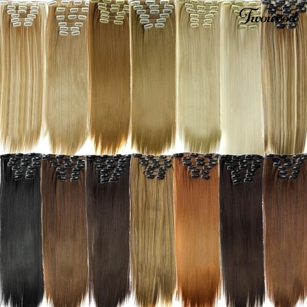 Twowood 6Pcs Klip Serat Suhu Tinggi Hair Extension Lurus Tahan Panas Wig