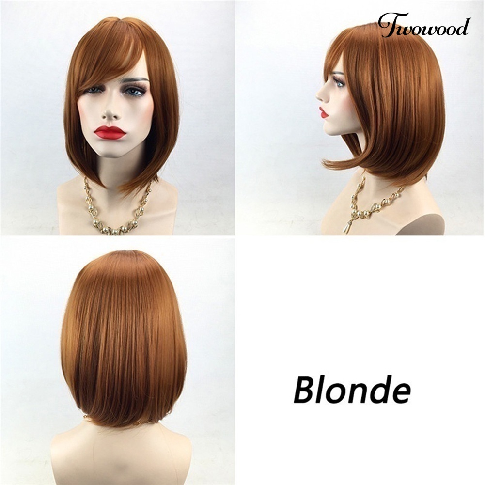 Twowood 30cm Bobo Gaya Panjang Bahu Lurus Bang Wig Wanita Fringe Hair Extension