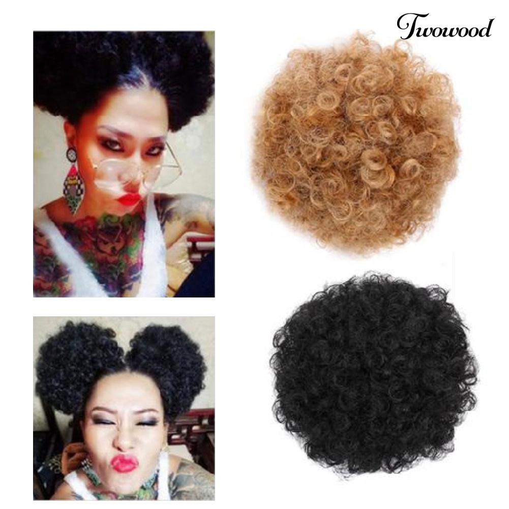 Twowood Wanita Pendek Keriting Sintetis Afro Ponytail Besar Rambut Ekstensi Penuh Wig Sopak