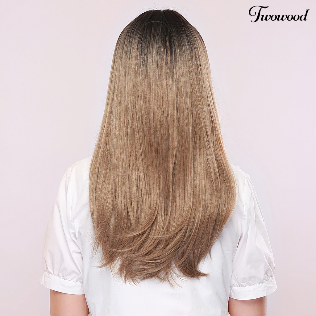 Twowood Fashion Wanita Golden Brown Sintetis Poni Panjang Wig Cosplay Pesta Sopak