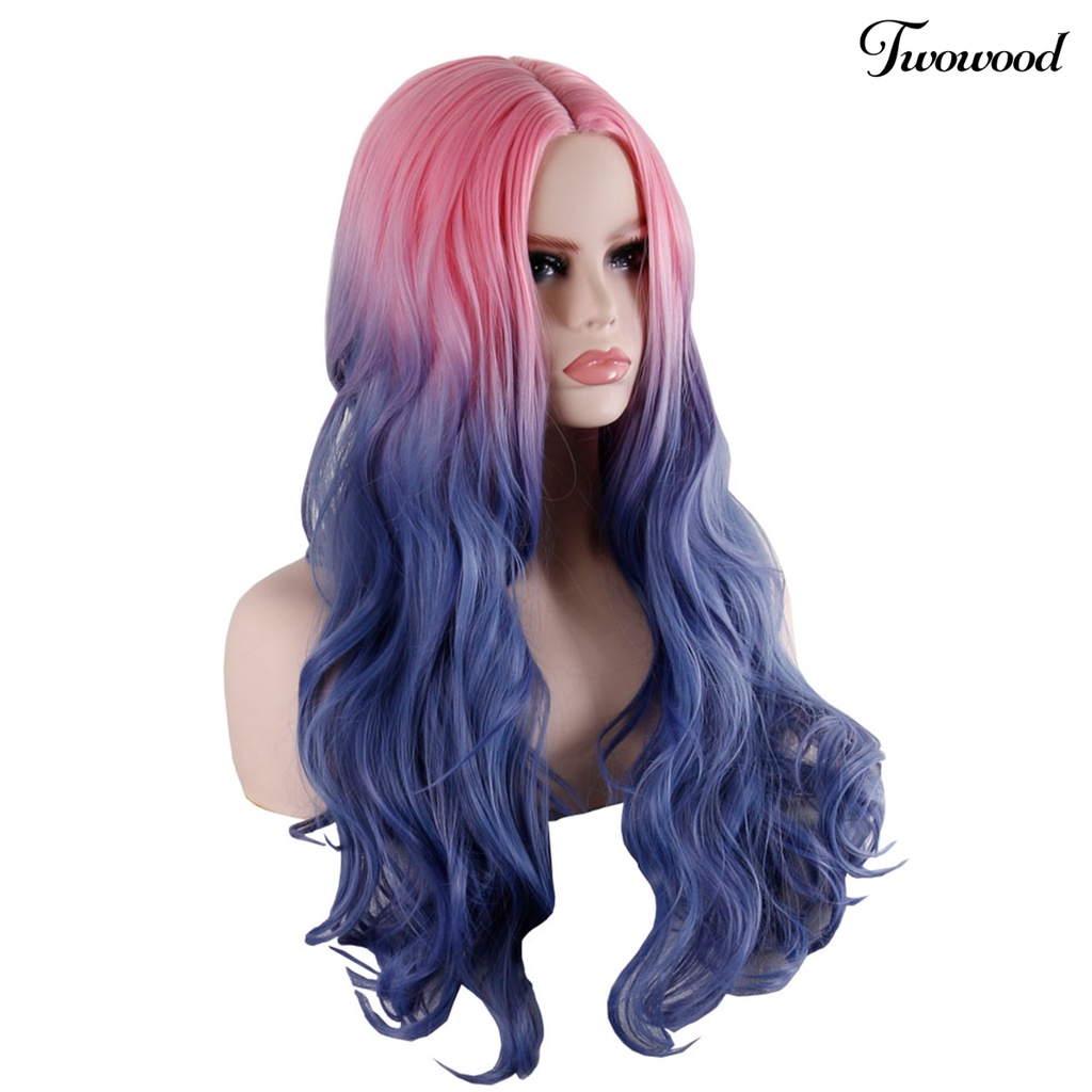 Twowood Fashion Wanita Panjang Keriting Rambut Gradien Warna Cosplay Wig Ekstensi Sopak