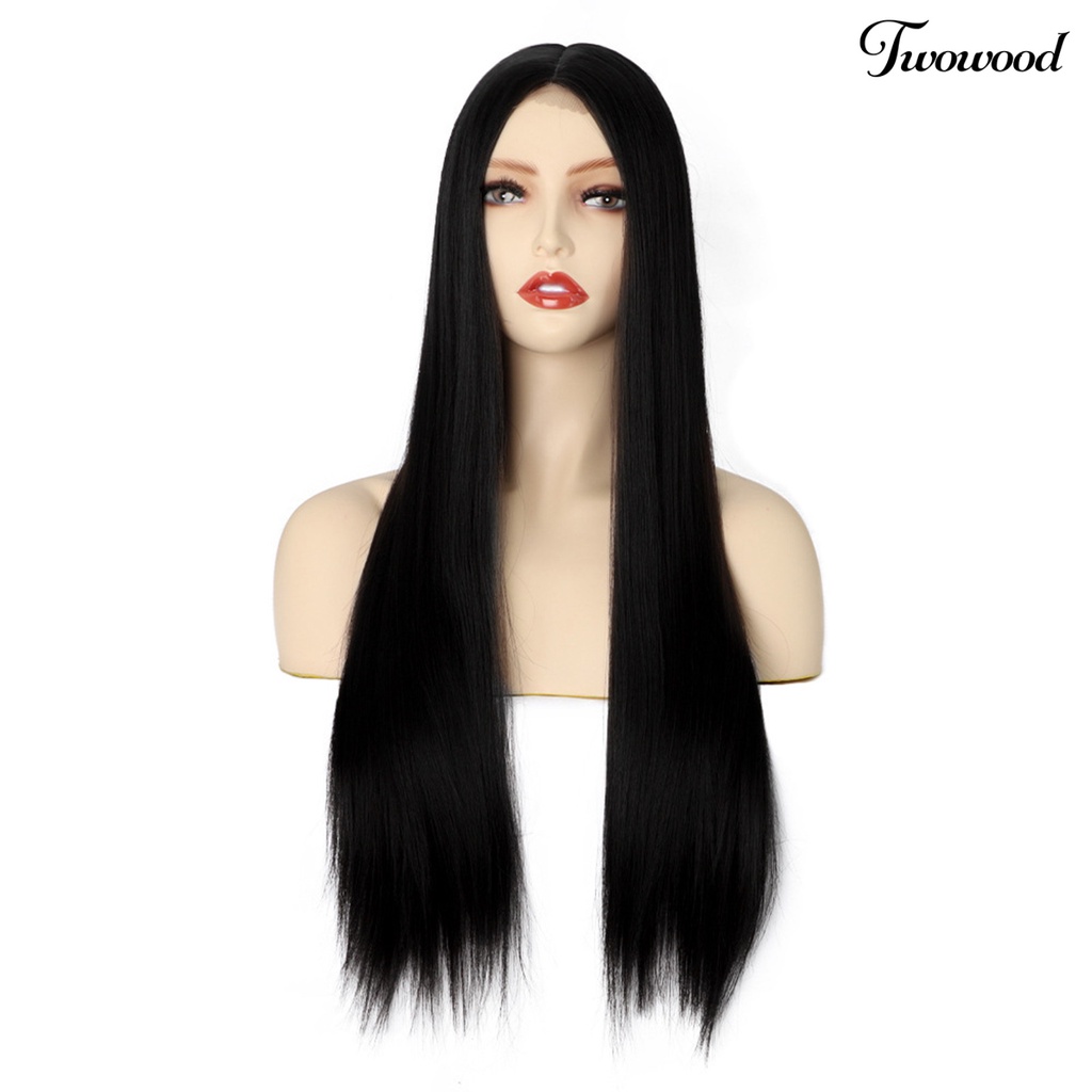 Twowood Rambut Wig Suhu Tinggi Sutra Feminim Berbulu Alami Tampak Lembut Sentuhan Rambut Styling Alat Kosmetik Wanita Hitam Panjang Lurus Wig Lady Use