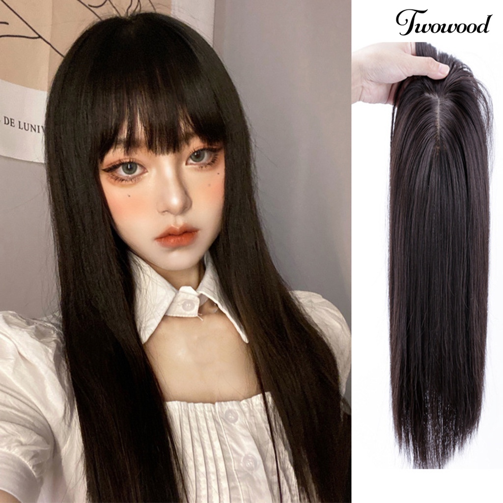 Twowood 25/35cm Wanita Wig Berbulu Breathable Natural Look Sintetis Wig Pendek Lurus Dengan Poni Alat Kosmetik Untuk Lady