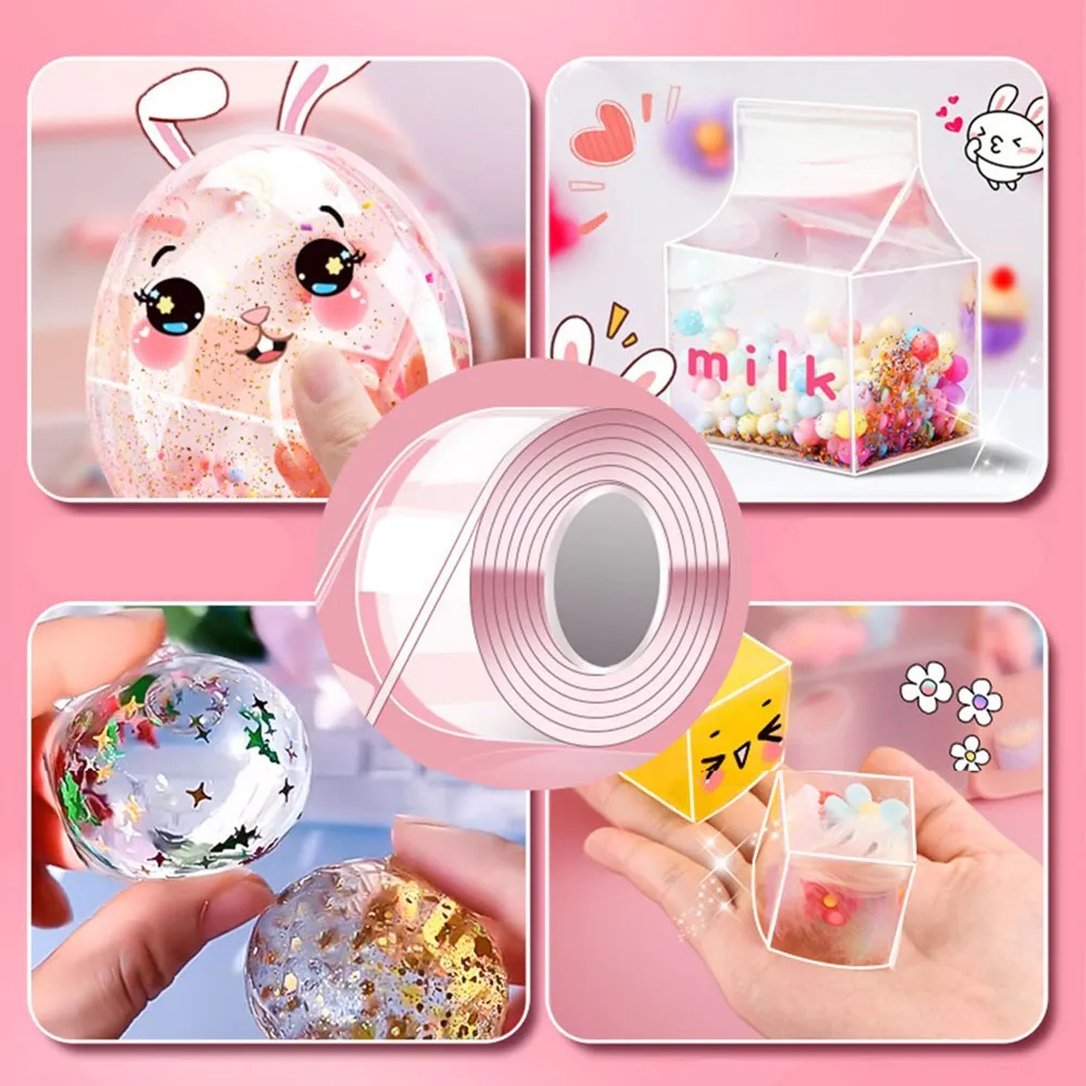 Diy Craft Manual Dekompresi Mainan Kneading Tape Meniup Gelembung Mainan PET Nano Bubble Tape Warna-Warni Glitter Gel Gelembung Reusable Traceless Tape Serbaguna Perekat Dua Sisi