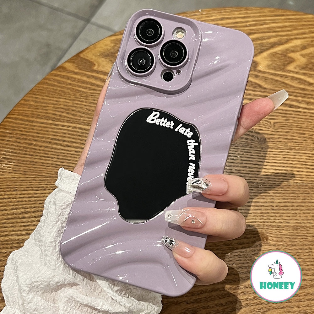 IPHONE Plester Tekstur Batu Casing Ponsel Untuk Iphone14 11 12 13 Pro Max Cover Lucu Cermin 3D Kerut Silikon Shockproof Macaron Cases