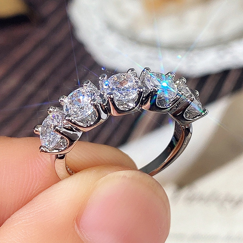 Handmade Eternity Promise Cincin Kristal Zirkon Tunangan Kawin Band Rings Untuk Wanita Pria Jari Perhiasan Pesta