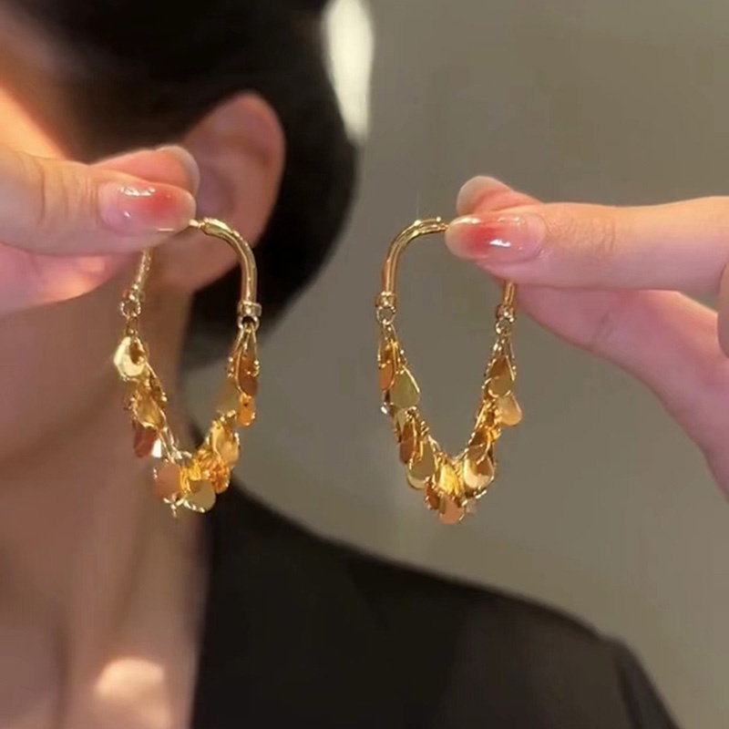 Perancis Elegan High-End Logam Berpayet Rumbai Cahaya Mewah Desain Niche Anting Fashion