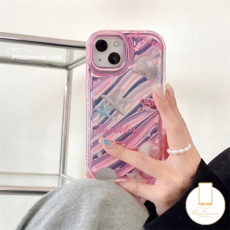 IPHONE Fantasy Case Bening Kartu Laser Mutiara Bintang Laut Shell Kompatibel Untuk Iphone11 12 13 14 Pro Max7 8 Plus 6 6S 7 8 Plus XR X XS MAX SE 2020kreativitas 3D Stereo Motif Bergelombang Cover