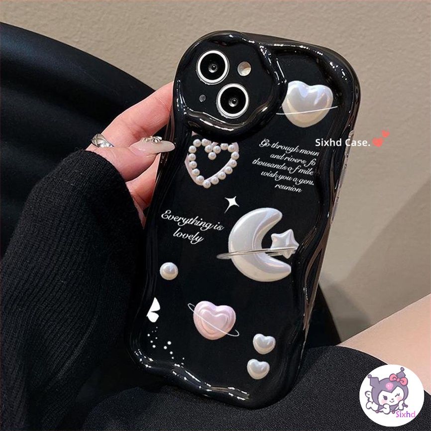 IPHONE Kompatibel Untuk Iphone14 13 12 11 Pro Max SE2020 X Xr Xs Max8 7 6 6s Plus Fashion Ins Love Moon 3D Tepi Melengkung Gelombang Glossy Phone Case Soft Cover