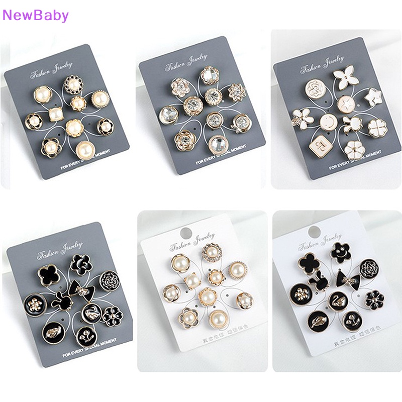 Newbaby 10Pcs /Set Lucu Praktis Anti-Silau Bros Dress Garis Leher Mutiara Pin Baju Fixe ID