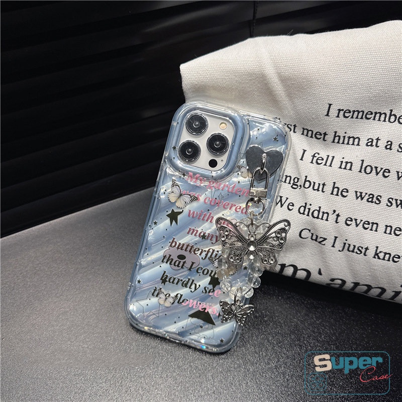 Case Kartu Warna Dazzle Kupu-Kupu Mimpi Kreatif Kompatibel Untuk IPhone 7Plus 14 11 13 12 Pro MAX XR X7 6 8 6S Plus XS MAX SE 2020 3D Stereo Korgasi Huruf Sederhana Casing Mewah