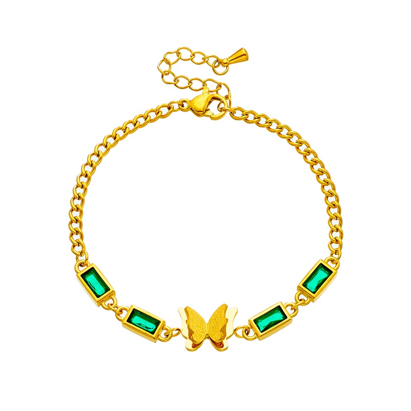 Gelang tangan kupu zircon hijau titanium stainless steel 316L harga grosir bisa cod