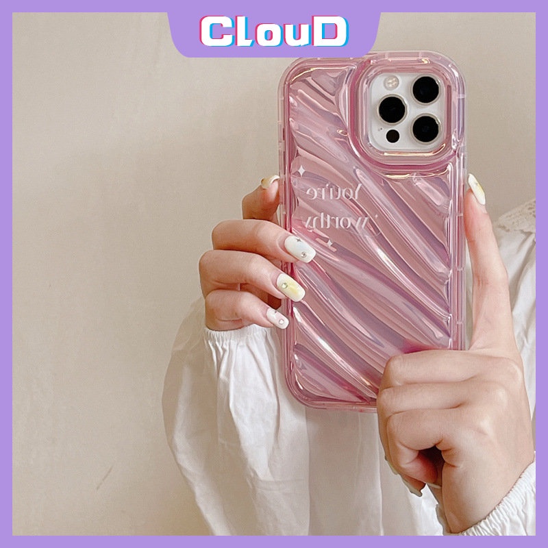 IPHONE Case Kerut Stereo 3D Kompatibel Untuk Iphone6 6S 78 Plus XR X XS Max SE 2020 7Plus 11 13 14 12 Pro Max Fantasy Pearl Shell Kreatif Surat Sederhana Lembut Mewah Laser Card Cover