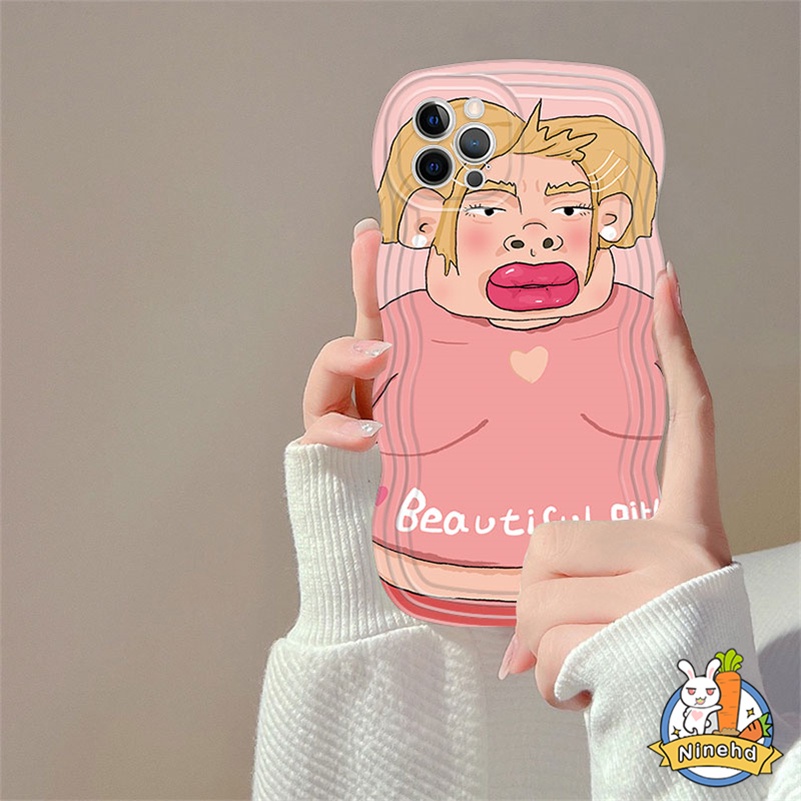 IPHONE Gadis Kartun Lucu Tahan Guncangan Tepi Gelombang Soft Case Kompatibel Untuk Iphone14 13 12 11 Pro Max X Xr Xs Max8 7 6 6s Plus SE 2020 Casing Ponsel Shockproof Soft Tpu Sarung Handphone