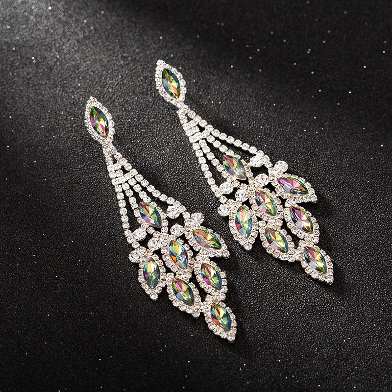 Fashion Pengantin Multicolor Anting Dengan Air Berlian Desain Daun Anting Pesta Bridesmaid Berlian Anting