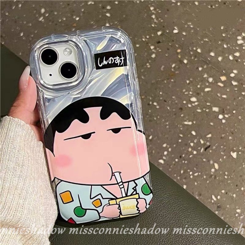 Kartun Case Kompatibel Untuk IPhone14 13 11 12 Pro Max6 8 6S Plus X XR 7Plus XS MAX SE 2020pakai Kacamata Hitam Crayon Shin-Chan Kreatif Kartu 3D Stereo Corrugation Cover